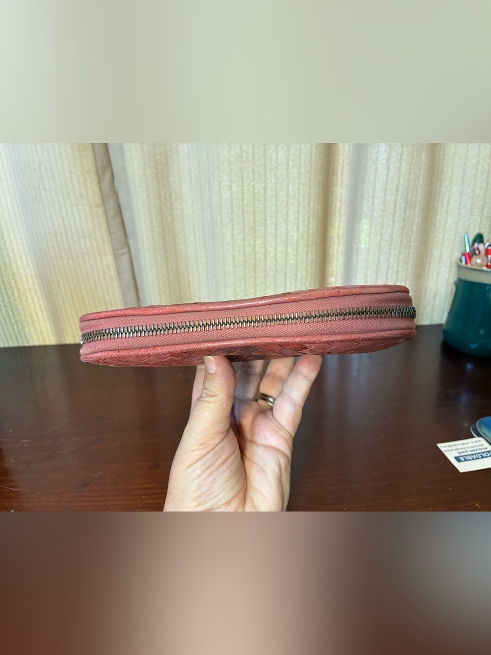 Bottega Veneta Pink and Burgundy Intrecciato Zip Wallet - Picture 14 of 14